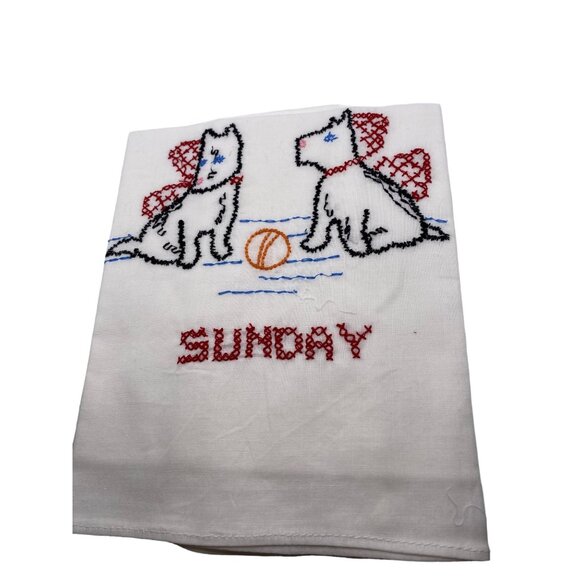 Vintage Embroidered Day Of The Week Tea Towel Set Dogs Puppies Mischievous Decor - Picture 9 of 11